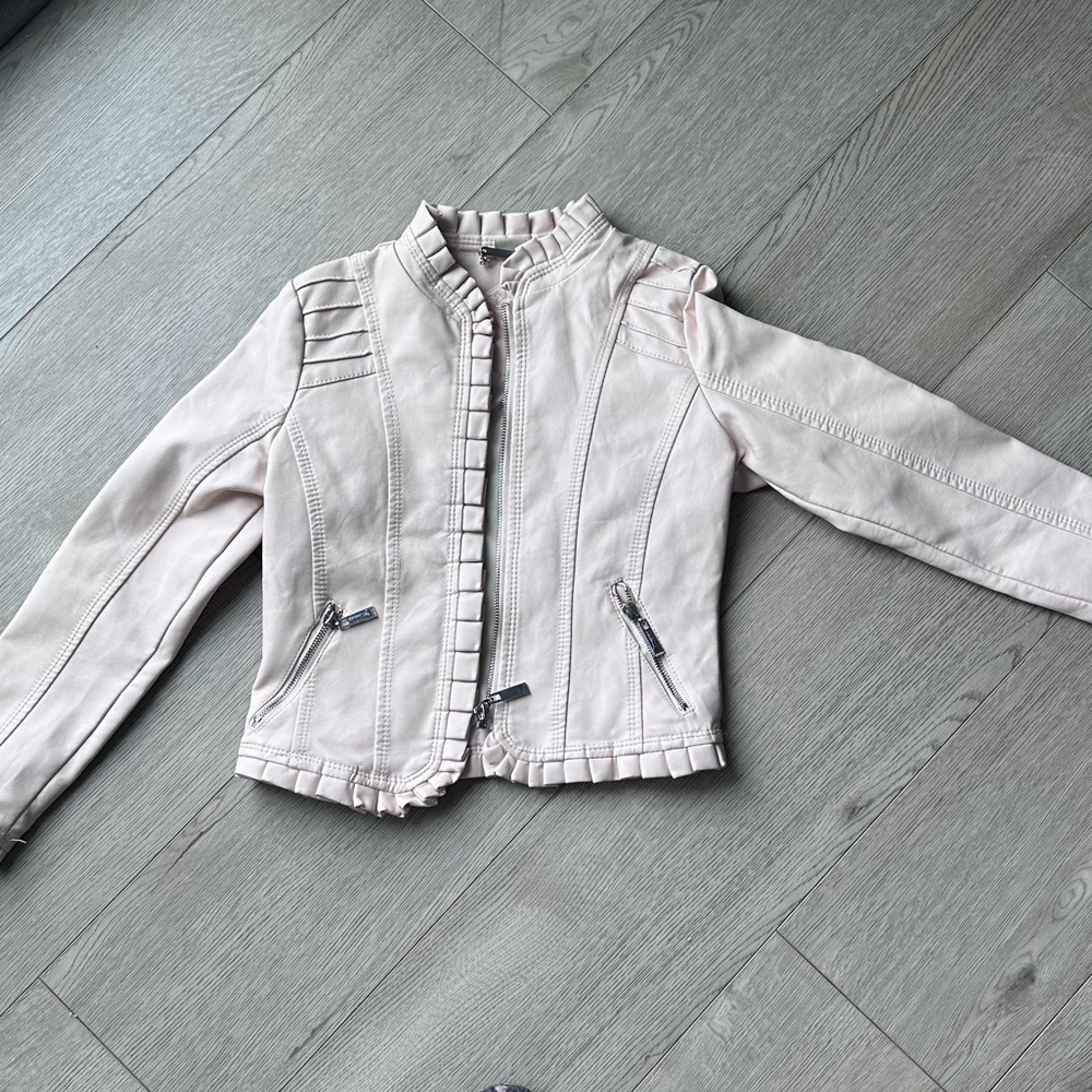 JouJou Blush Pink Faux Leather Moto Jacket Size Medium 10/12‎